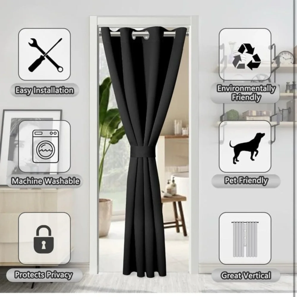 AOSKY Door Curtains for Doorway Privacy, Black Grommet Closet Curtains for Bedro